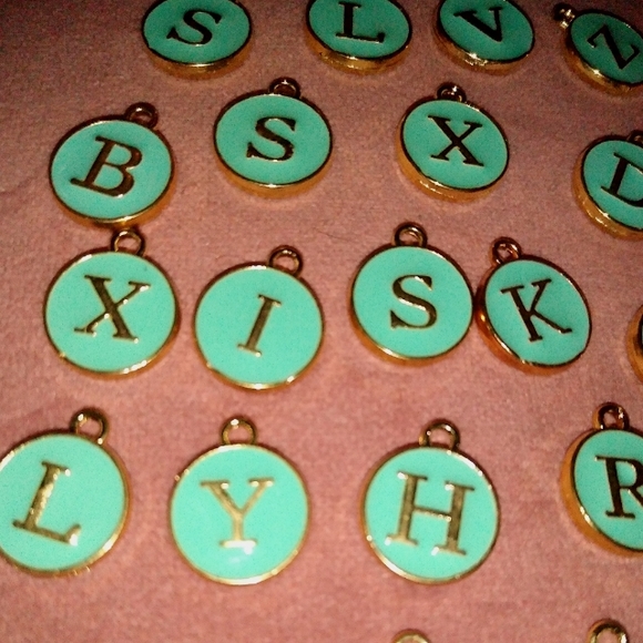 🪷 SALE Any Initials Personalized Earrings Aqua Blue Enamel Gold Initial Charms - Picture 6 of 10